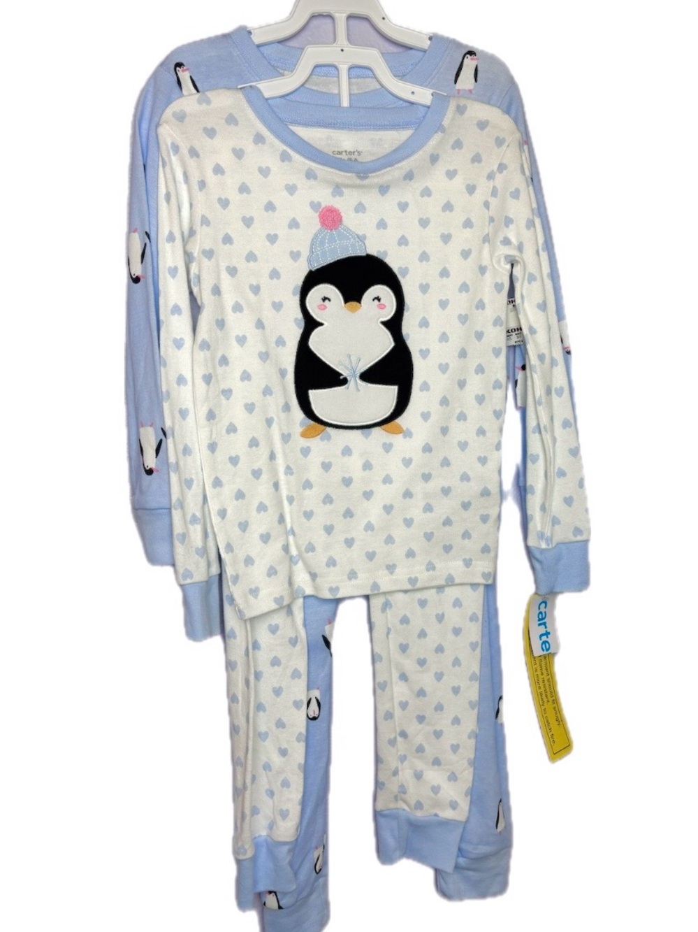 NWT 2 Pair of Carter's Penguin Heart-Print Pajama Set - Light Blue & Cream 5T